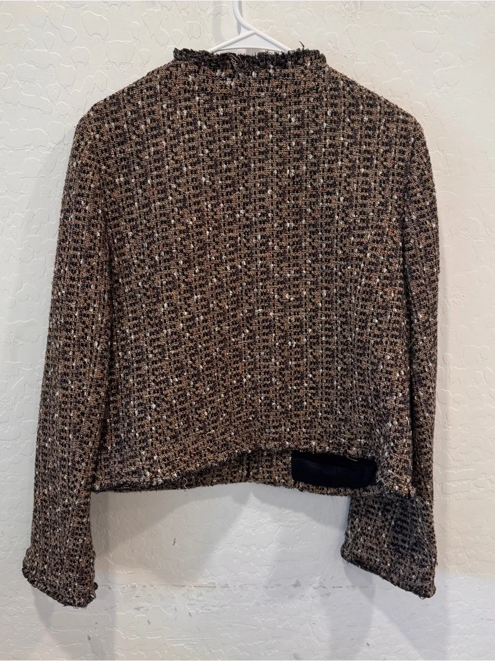 Tory Burch Brown Multi Tweed Fringe-Trim Cropped Jacket Womens 14 Metallic